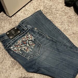 Miss Me Blue Boot Cut Jeans with Embellished Back
